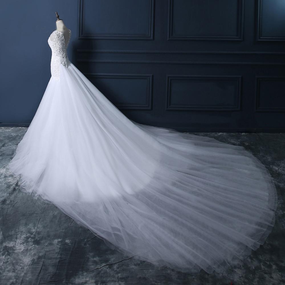 Lace Scoop Neckline Long Tull Tail Mermaid Wedding Bridal Dresses, Cheap Custom Made Wedding Bridal Dresses, WD280
