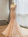 Long Sleeve Blush Pink Mermaid Lace Long Evening Prom Dresses, Popular Cheap Long Party Prom Dresses, 17309