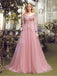 Long Sleeve Pink Lace A line Long Evening Prom Dresses, Popular Cheap Long Party Prom Dresses, 17310