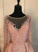 Long Sleeve See Through Heavily Beaded Dusty Pink Long Evening Prom Dresses, Popular Cheap Long Party Prom Dresses, 17228