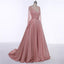 Long Sleeve See Through Heavily Beaded Dusty Pink Long Evening Prom Dresses, Popular Cheap Long Party Prom Dresses, 17228