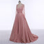 Long Sleeve See Through Heavily Beaded Dusty Pink Long Evening Prom Dresses, Popular Cheap Long Party Prom Dresses, 17228