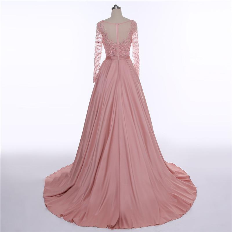 Long Sleeve See Through Heavily Beaded Dusty Pink Long Evening Prom Dresses, Popular Cheap Long Party Prom Dresses, 17228