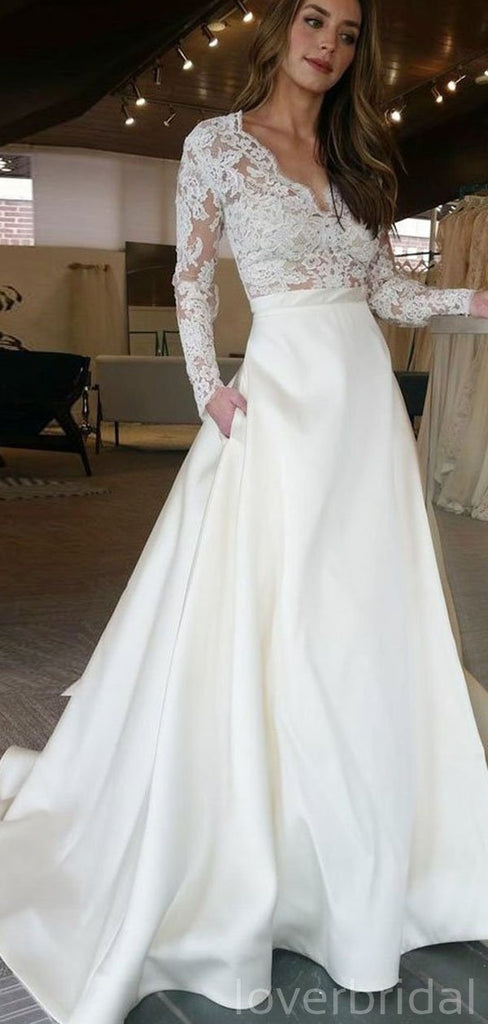 Long Sleeves Lace A-line Cheap Wedding Dresses Online, Cheap Bridal Dresses, WD493