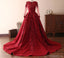 Long Sleeves Lace Dark Red Evening Prom Dresses, Cheap Custom Sweet 16 Dresses, 18533