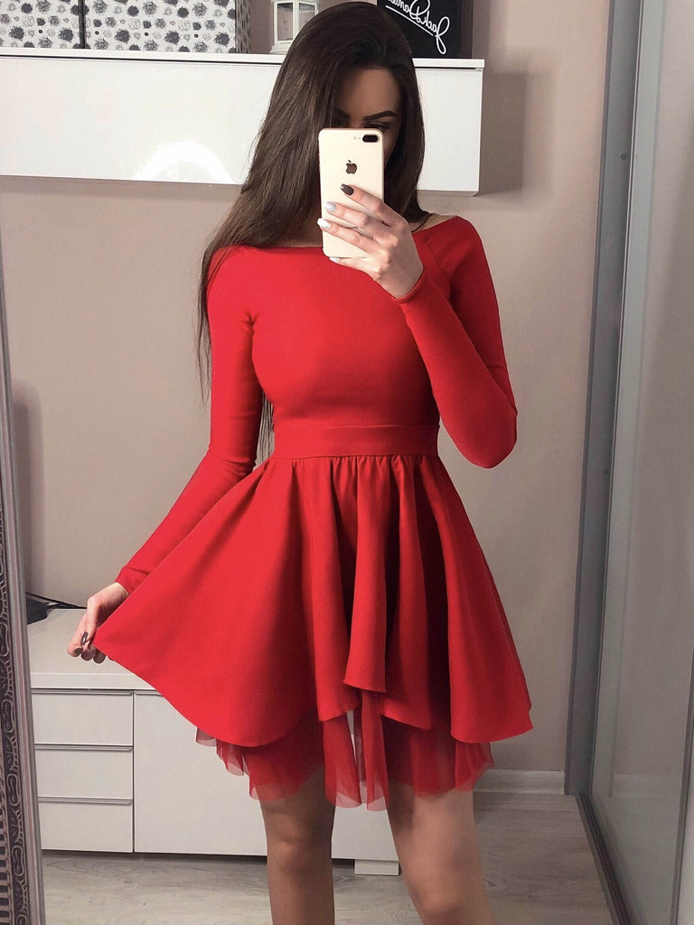 Long Sleeves Off Shoulder Short Cheap Homecoming Dresses Online, CM700