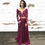 Maroon Two Pieces Long Sleeves Lace Evening Prom Dresses, Cheap Sweet 16 Dresses, 18316