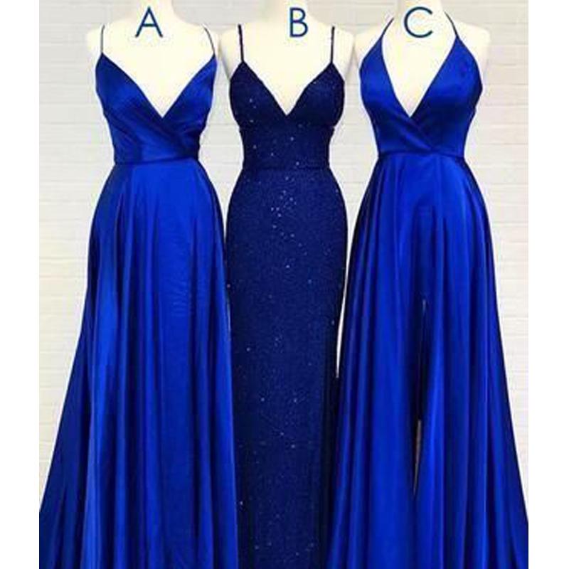 Mermaid Royal Blue Spaghetti Straps V-neck Long Bridesmaid Dresses Gown Online,WG961