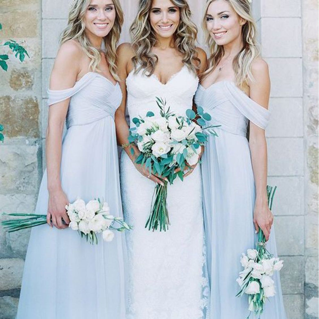 Mismatched Blue Chiffon Floor Length Cheap Long Bridesmaid Dresses Online, WG565