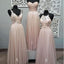 Mismatched Pale Blush Pink Lace Custom Bridesmaid Dresses, Cheap Unique Tulle Long Bridesmaid Gown, BD121