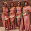 Mismatched Pink Mermaid High Slit Cheap Long Bridesmaid Dresses,WG1205