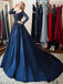 Modest A-line Long Sleeves Blue Long Party Prom Dresses Online,Dance Dresses,12368