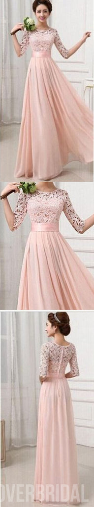 Most Popular Junior Half Sleeve Top Seen-Through Lace Prom Dress Blush Pink Long Bridesmaid Dresses, WG27