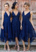 Navy V Neck Cheap Short Lace Bridesmaid Dresses Online, WG212