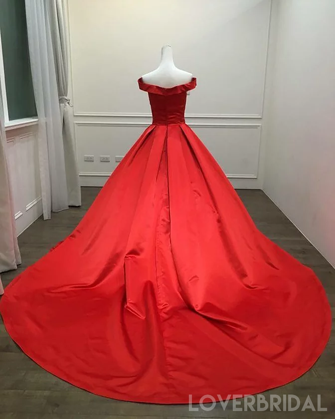 Off Shoulder Bright Red Long Evening Prom Dresses, Cheap Custom Sweet 16 Dresses, 18515