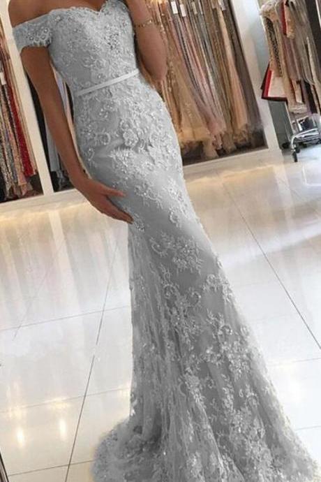 Off Shoulder Gold Lace Mermaid Evening Prom Dresses, Fashion Party Prom Dresses, Custom Long Prom Dresses, Cheap Formal Prom Dresses, 17163
