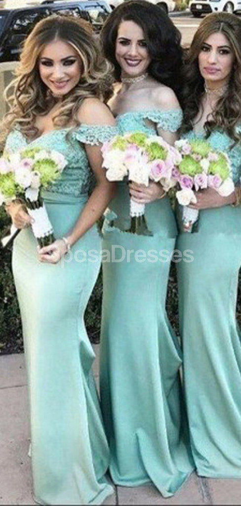 Off Shoulder Green Mermaid Long Bridesmaid Dresses Online, Cheap Bridesmaids Dresses, WG703