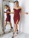 Off Shoulder Rust Red Side Slit Short Cheap Homecoming Dresses Online, CM704