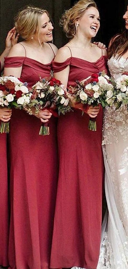 Off Shoulder Spaghetti Straps Red Long Bridesmaid Dresses Online, Cheap Bridesmaids Dresses, WG742