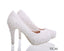 Pearls Lace Pointed Toe White High Heels Wedding Bridal Shoes, S016
