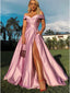 Pink A-line High Slit Off Shoulder Cheap Long Prom Dresses Online,Dance Dresses,12394