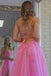 Pink A-line Spaghetti Straps Backless Cheap Long Prom Dresses,12702