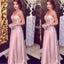 Pink A-line Straps V-neck Cheap Long Prom Dresses, Evening Party Dresses,12727