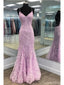 Pink Mermaid Spaghetti Straps Backless Cheap Long Prom Dresses,12652
