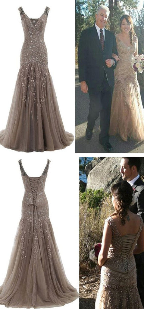 Popular Stunning V-neck Lace up Rhinestone Mermaid Bridal Gown, Wedding Dresses, WD0057