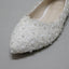 Pregnant Flat Heels Pearls Lace Pointed Toe White Wedding Bridal Shoes, S017