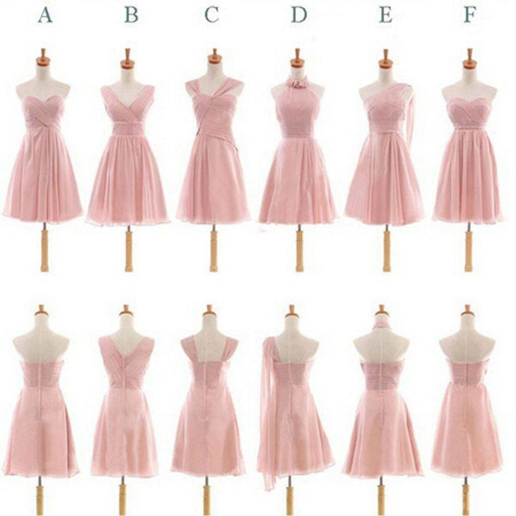 Pretty Chiffon Mismatched Different Styles Blush Pink Knee Length Cheap Bridesmaid Dresses, WG184