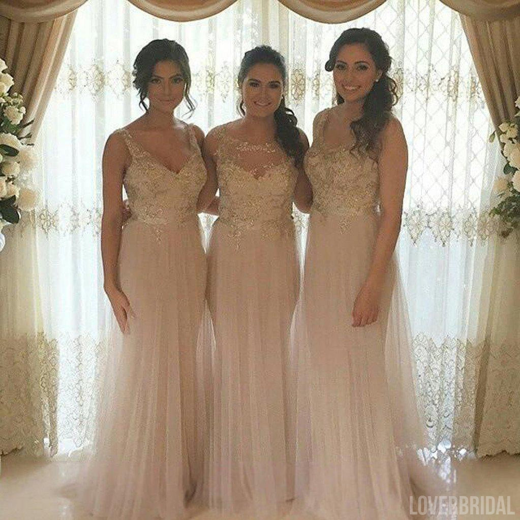 Pretty Tulle Mismatched Applique Elegant Long Wedding Bridesmaid Dresses, WG320