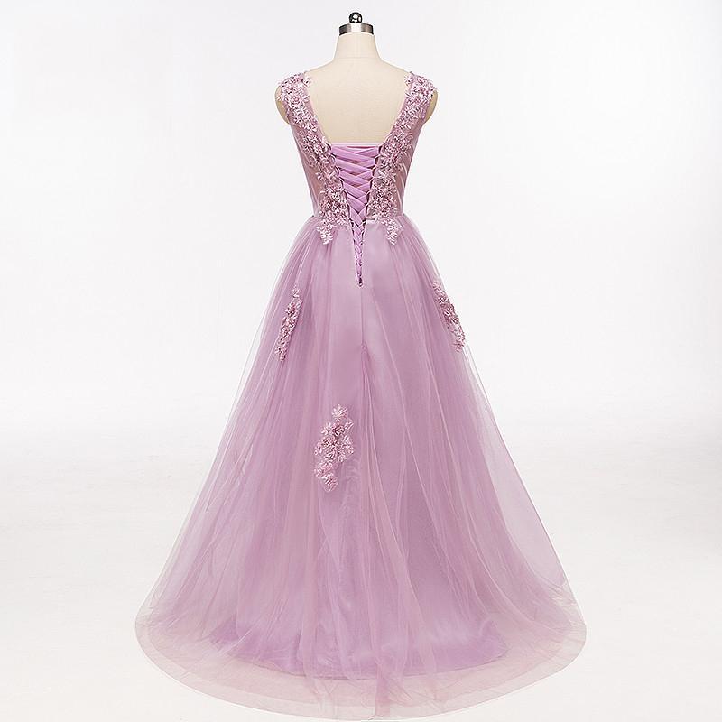 Purple Scoop Neckline Tulle Skirt Long Evening Prom Dresses, Popular Cheap Long Party Prom Dresses, 17225