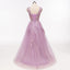 Purple Scoop Neckline Tulle Skirt Long Evening Prom Dresses, Popular Cheap Long Party Prom Dresses, 17225