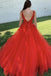 Red A-line V-neck Cheap Long Prom Dresses, Evening Party Dresses,12694