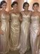 Rose Gold Sparkly Mismatched Sequin Long Bridesmaid Dresses, Cheap Unique Custom Long Bridesmaid Dresses, Affordable Bridesmaid Gowns, BD104