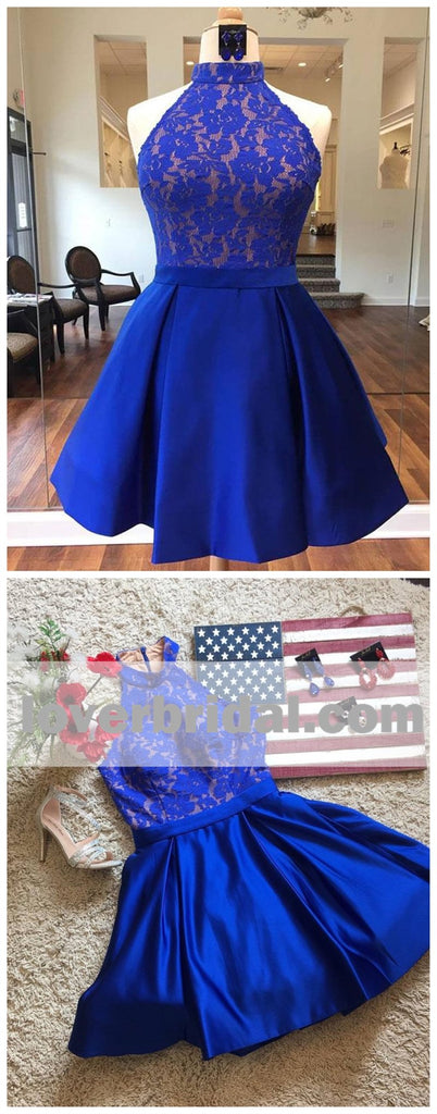 Royal Blue Halter Cheap Short Homecoming Dresses Online, CM530