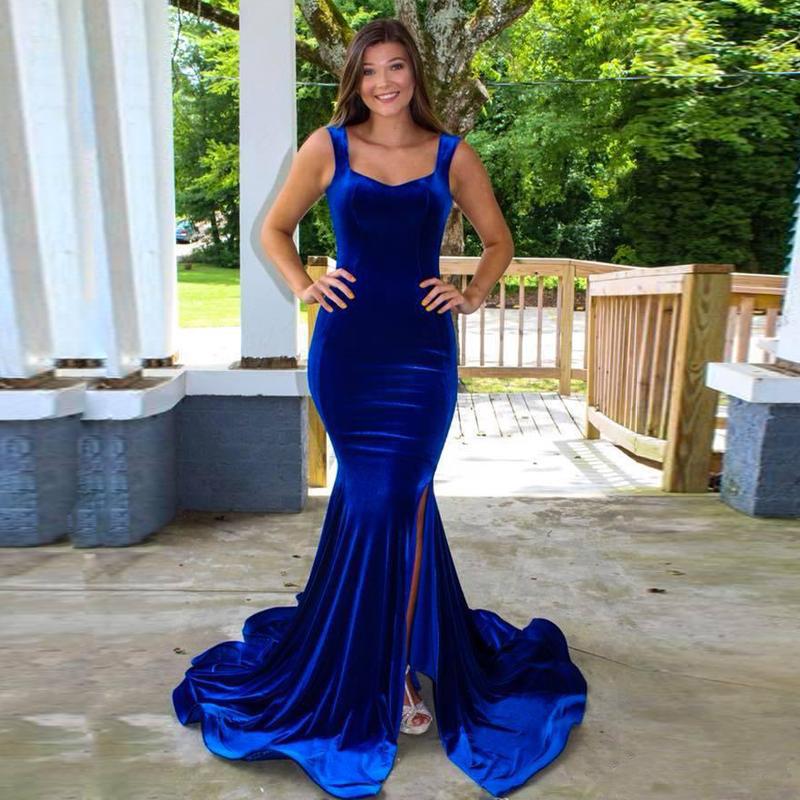 Royal Blue Mermaid Backless Side Slit Cheap Long Bridesmaid Dresses Online,WG975