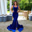 Royal Blue Mermaid Backless Side Slit Cheap Long Bridesmaid Dresses Online,WG975