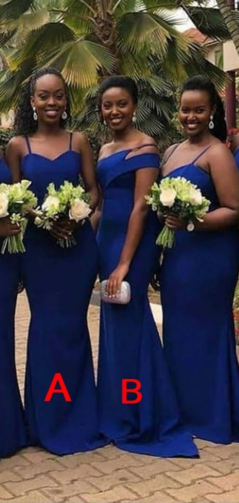 Royal Blue Simple Mermaid Spaghetti Straps Bridesmaid Dresses Gown Online,WG951