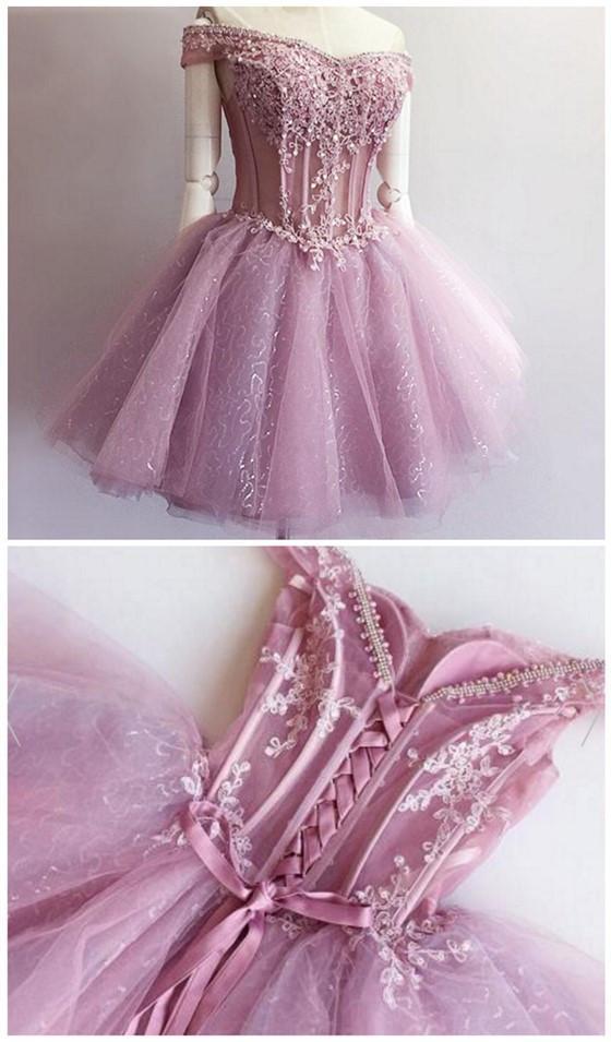 See Through Pink Lace Beaded Cute Homecoming Prom Dresses, Affordable Short Party Prom Sweet 16 Dresses, Perfect Homecoming Cocktail Dresses, CM347