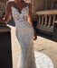 See Through Spaghetti Straps Lace Mermaid Cheap Wedding Dresses Online, Cheap Lace Bridal Dresses, WD470