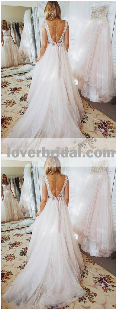 Sexy Backless Custom A-line Cheap Wedding Dresses Online, WD337