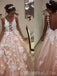 Sexy Backless Lace Applique Peach Long Evening Prom Dresses, Cheap Sweet 16 Dresses, 18422