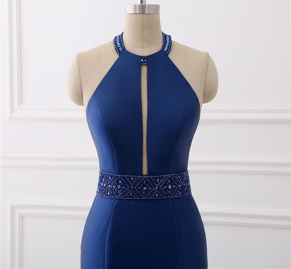 Sexy Backless See Through Royal Blue Halter Mermaid Evening Prom Dresses, Popular Unique Party Prom Dress, Custom Long Prom Dresses, Cheap Formal Prom Dresses, 18002