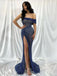 Sexy Blue Mermaid One Shoulder High Slit Long Prom Dresses,12902