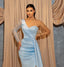 Sexy Blue Mermaid One Shoulder Side Slit Long Sleeves Prom Dresses,12851