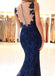Sexy Blue Mermaid V-neck Maxi Long Prom Dresses,Evening Dresses,12936