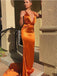 Sexy Burnt Orange Mermaid Halter V-neck Maxi Long Prom Dresses,Evening Dresses,13002