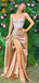 Sexy Champagne Sheath High Slit Spaghetti Straps Maxi Long Prom Dresses,13001